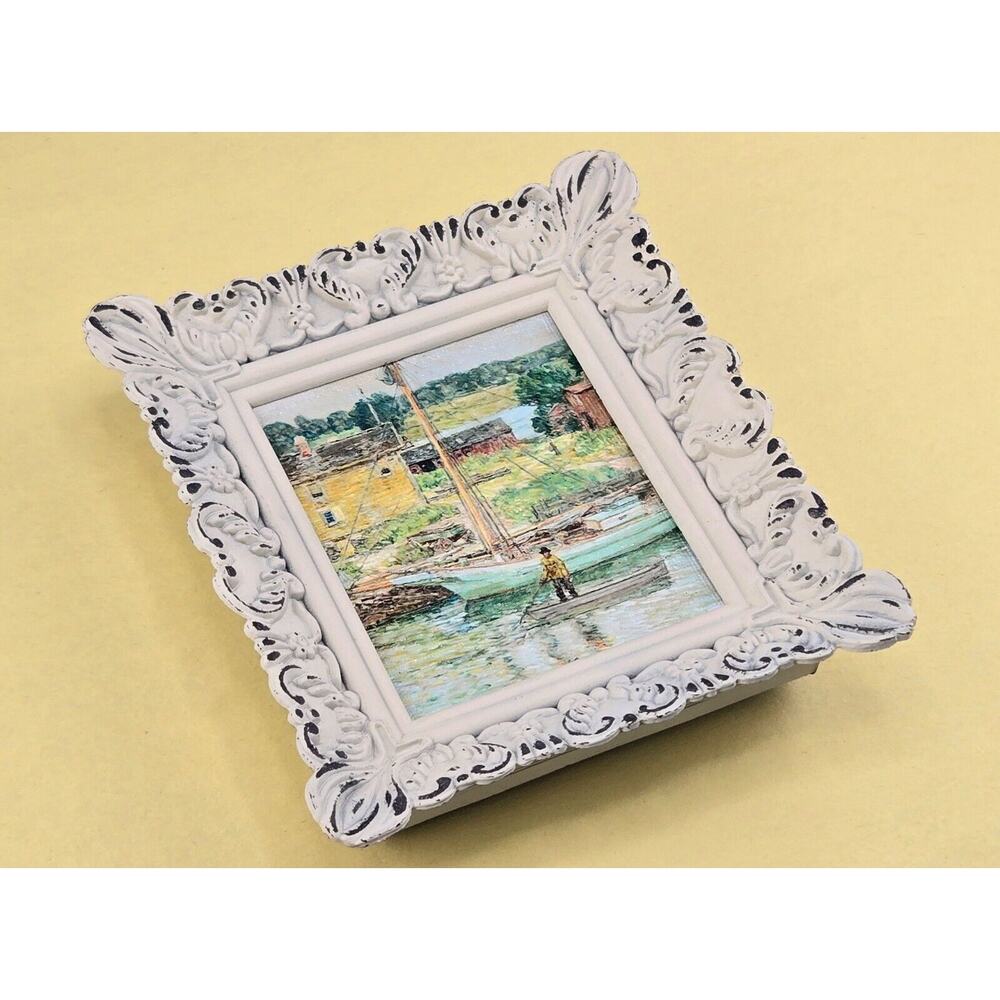 Oyster Sloop by Childe Hassam - Mini Antique Canvas Painting Framed Artwork